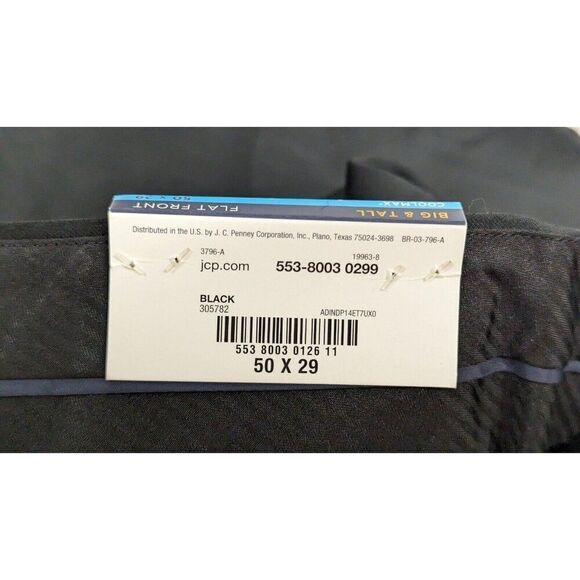 Stafford Mens 50x29 Black Dress Pants Coolmax Button Zip High Rise Big & Tall - Picture 8 of 12